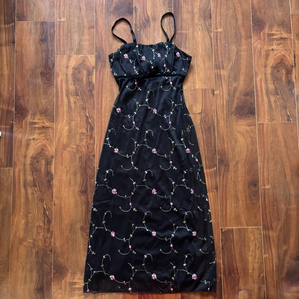Black Floral Embroidered Midi Dress